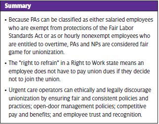 Unions in Urgent Care Summary Box