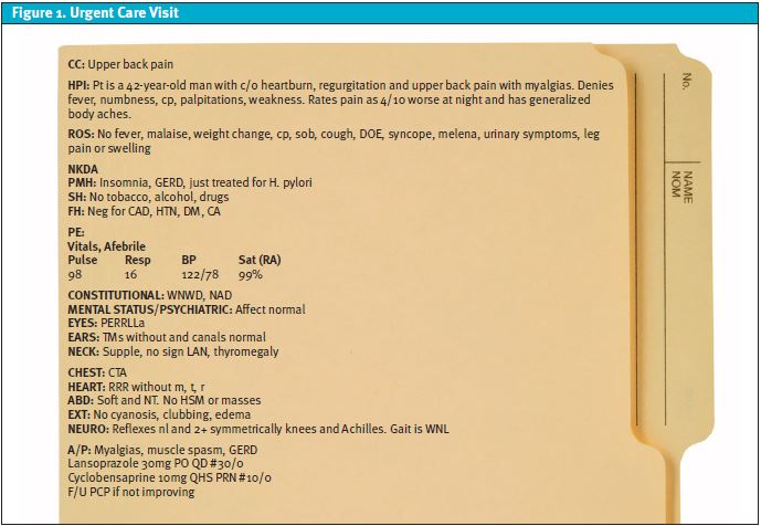 urgent care back pain documentation and chart