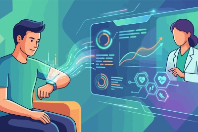 Male with Smartwatch Showing Health Data with Doctor